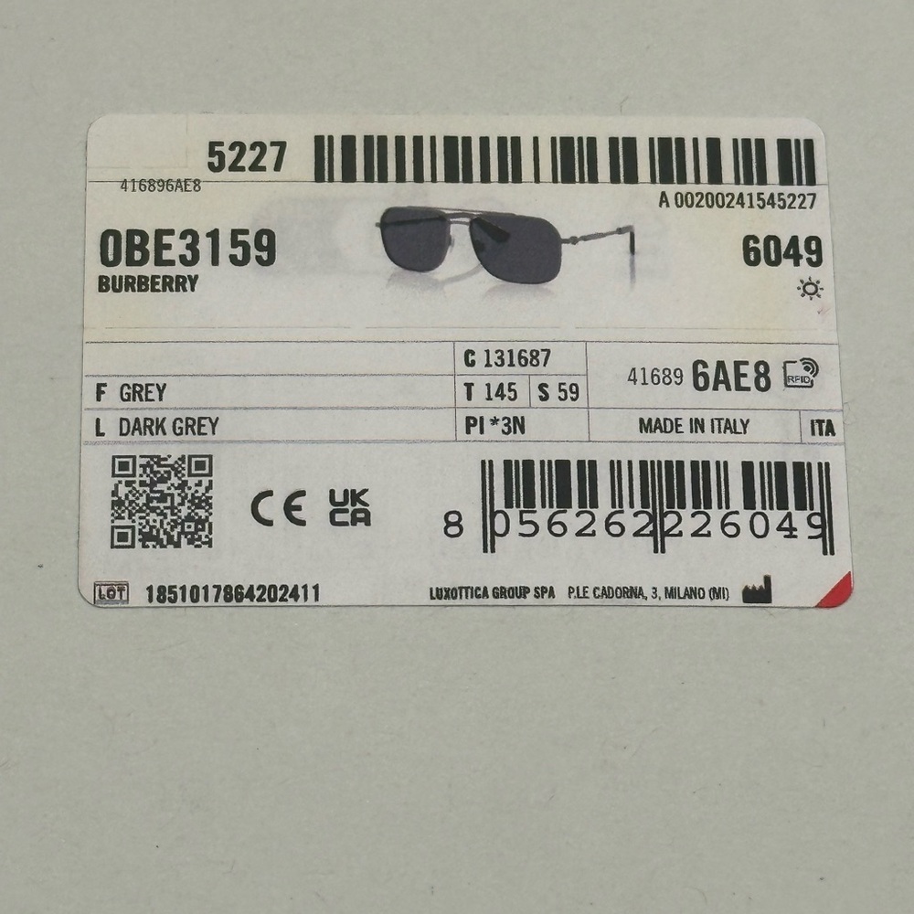 Burberry Gray Frame Sunglasses with Dark Gray Lenses - Picture 3 of 6